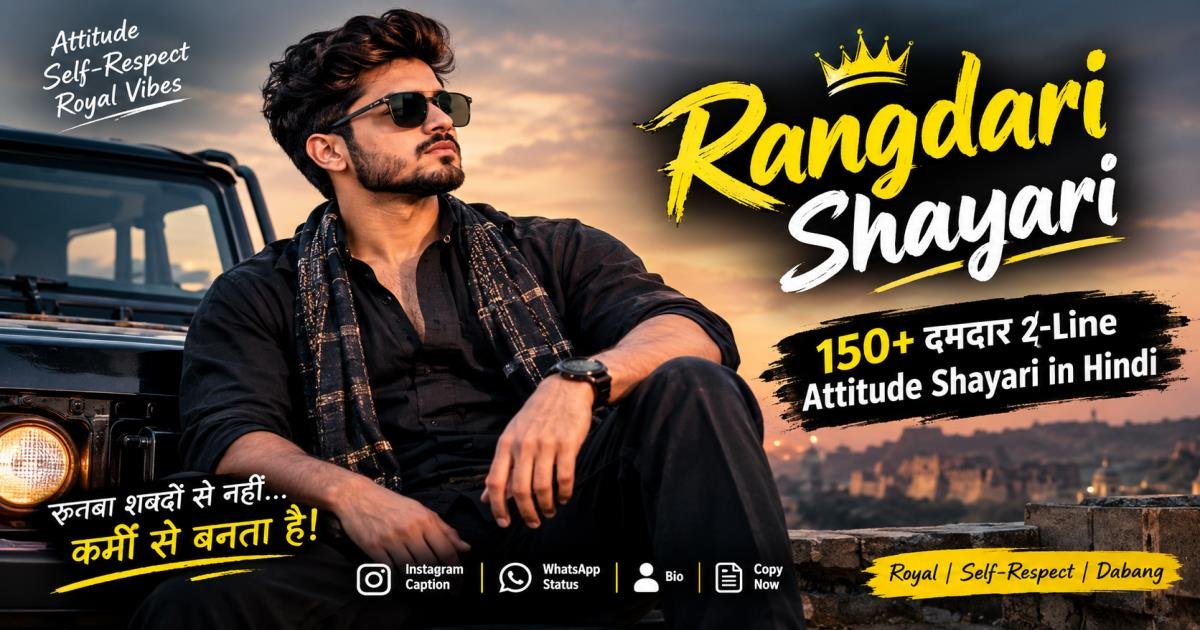 Rangdari Shayari: 150+ दमदार 2-Line Attitude Shayari in Hindi
